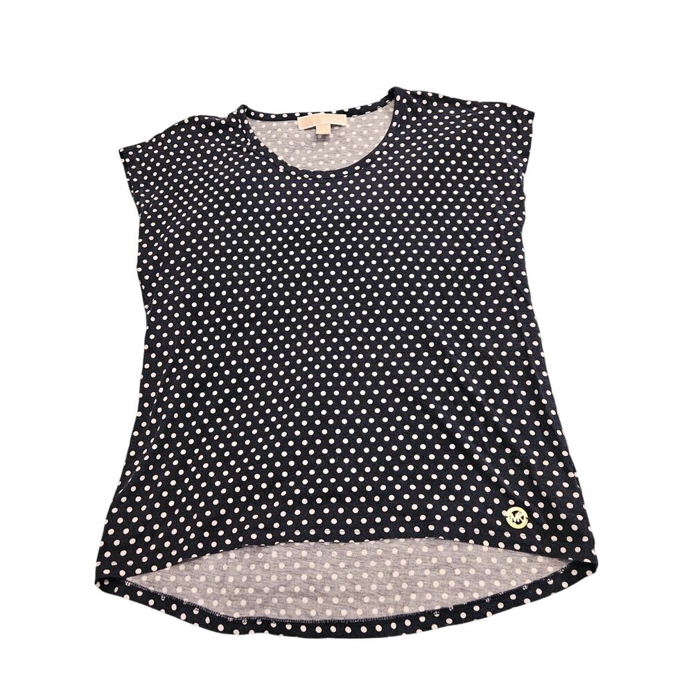 Michael Kors Navy Blue White Polka Dot Short Sleeve Top Women’s Size Small